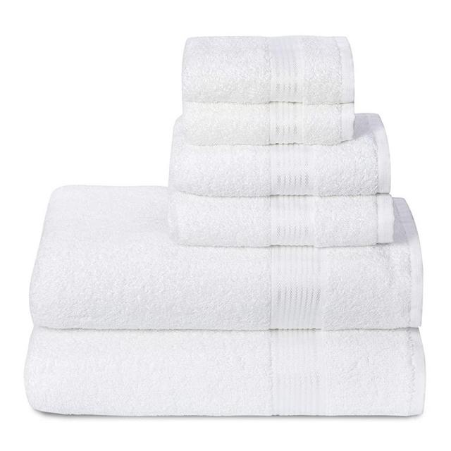 Elvana Home Ultra Soft 6 Pack Cotton Towel Set, Contains 2 Bath Towels 28x55 inch, 2 Hand Towels 16x24 inch & 2 Wash Coths 12x12 inch, Ideal Everyday use, Compact & Lightweight - White