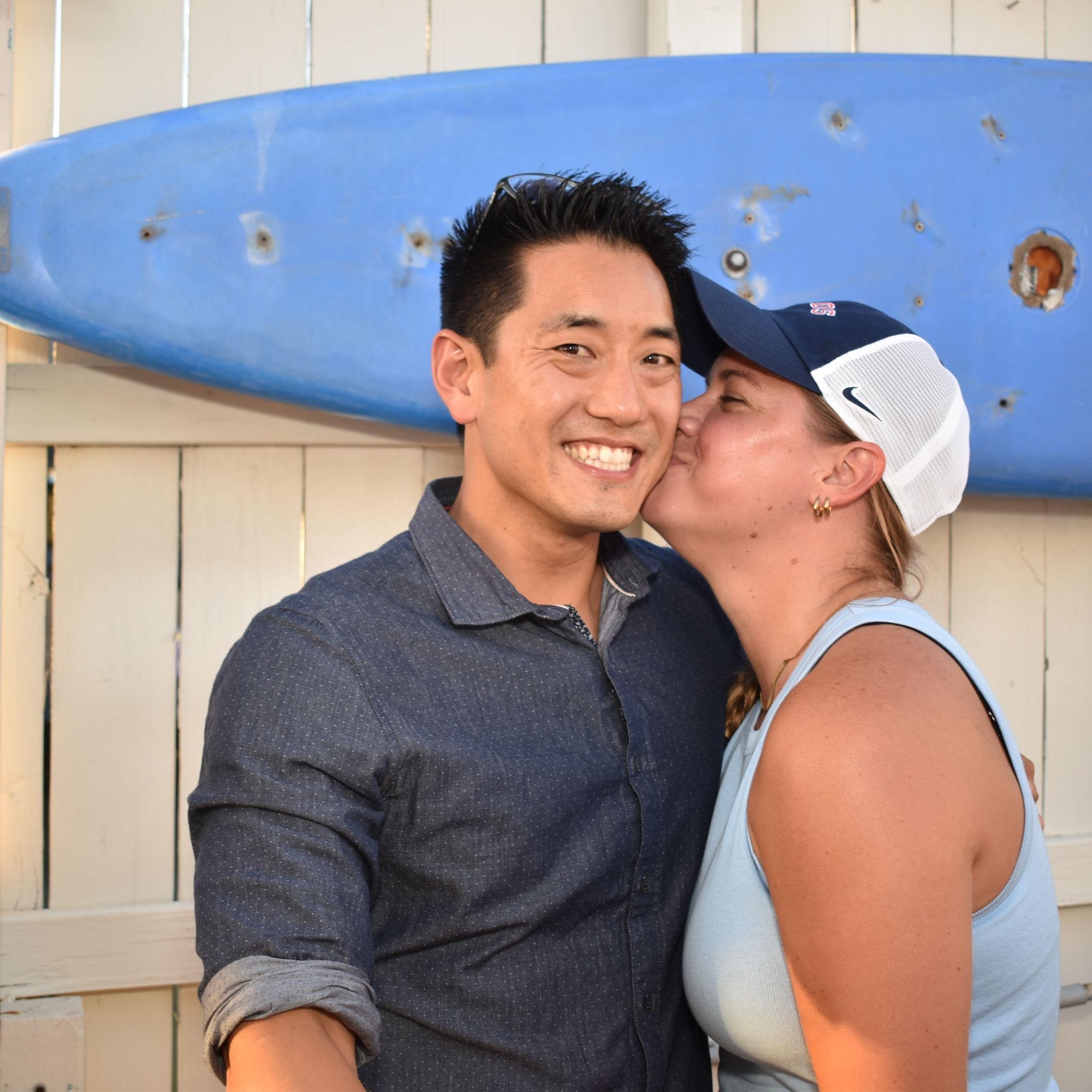 First time Kenneth meets the family in South Padre. Photographer at the restaurant had us both give each other a peck on the cheek.