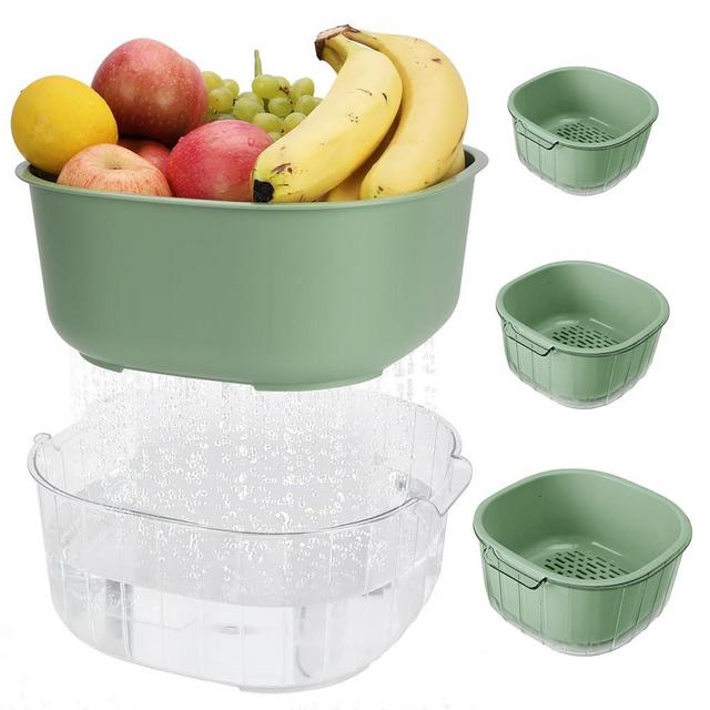 8.2 Quart Large Strainers and Colanders,3 Sets Plastic 2 in 1 Double Layered Strainers for Kitchen,BPA Free Fruits and Vegetable Washing Basket,for Pasta Salad Berry Cleaning Mixing (Green)