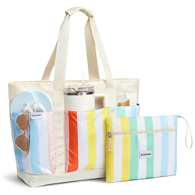 G4Free Beach Bag,Waterproof Beach Tote Pool Bags for Women,Compatible with Stanley Cup,Foldablefor Weekender Travel