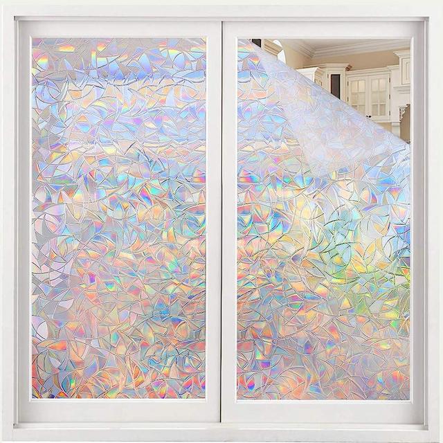 Volcanics Privacy Film Static Window Clings Vinyl Rainbow 3D Decals, Stickers for Glass Door Home Heat Control Anti UV 17.5 x 118 Inches