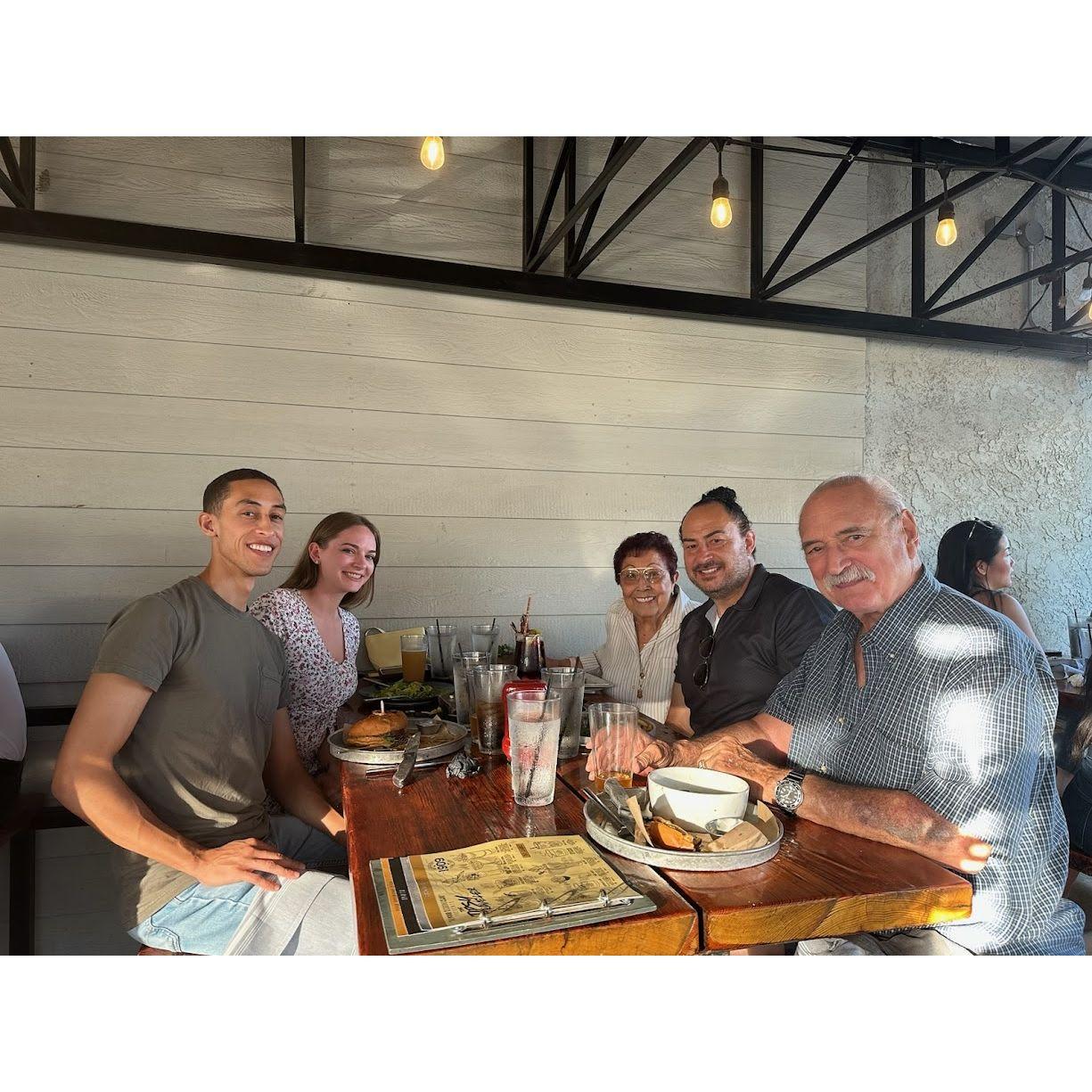 At one of our favorite restaurants in Temecula with auntie Becky, Bruce and Ivan's Dad