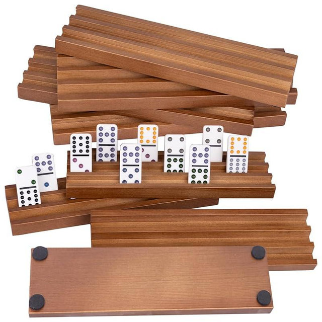WodGod Wooden Domino Racks Set of 8, Wood Domino Tiles Trays, Domino Holders Organizer for Mexican Train and Other Domino Games-Dominos NOT Included