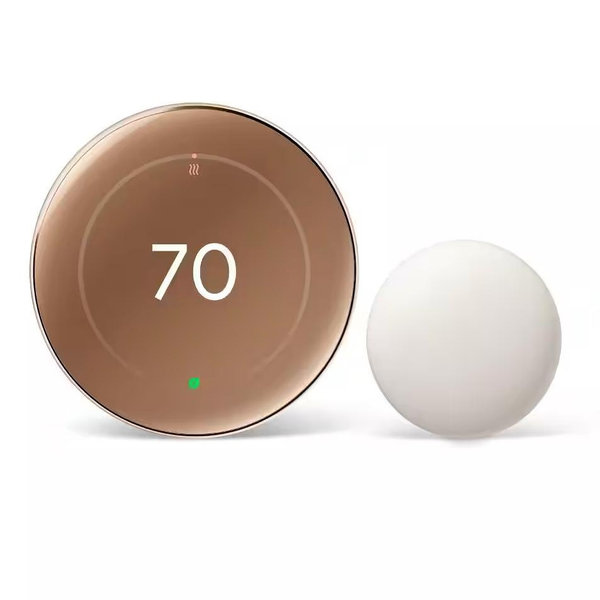 Google - Nest Learning Thermostat (4th gen) with Nest Temperature Sensor (2nd gen) - Polished Gold