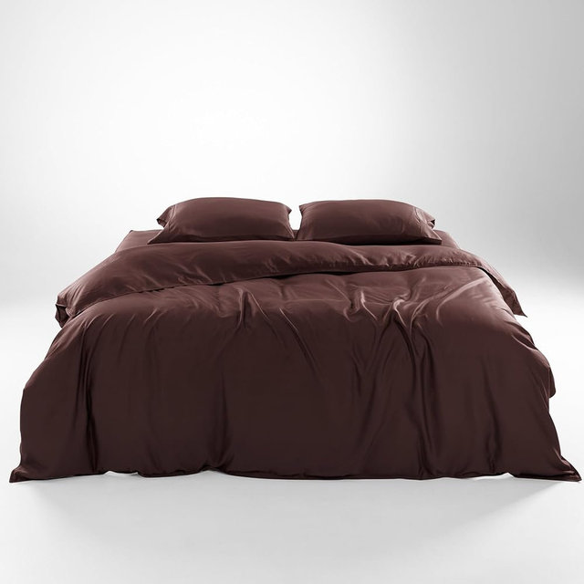 Olive + Crate Queen Size Tencel Duvet Cover Set - Hypoallergenic, Cooling Eucalyptus Duvet Cover for Hot Sleepers with Two Pillowcases - Cacao 3-Piece