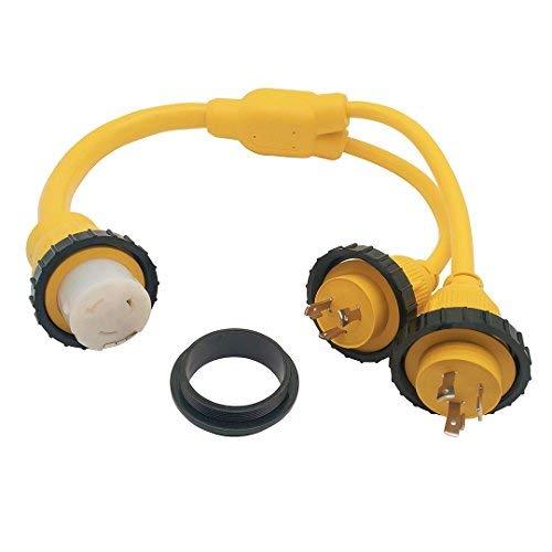 Parkworld 692033 Combiner Marine Shore Power Y Adapter (2) L5-30P Plug 30A Plug to SS2-50R Female 50A Twist Lock Connector (3FT)