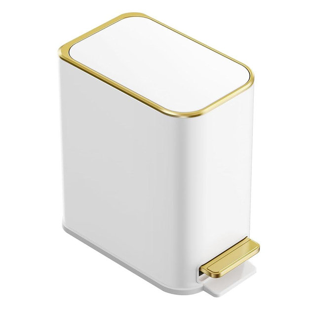 TIPGO Small Bathroom Trash Can with Lid Soft Close, Step Pedal, 5 Liter / 1.3 Gallon Stainless Steel Trash Bin, Slim Garbage Cans for Toilet, Office, Bedroom (White)