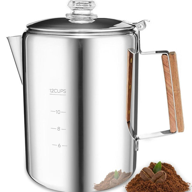 MEREZA Camping Percolator Coffee Pot 12 Cup Stove Top Coffee Percolator Non Electric Coffee Maker Camping Stainless Steel Coffee Pot Outdoors Home No Aluminum & Plastic Fast Brew