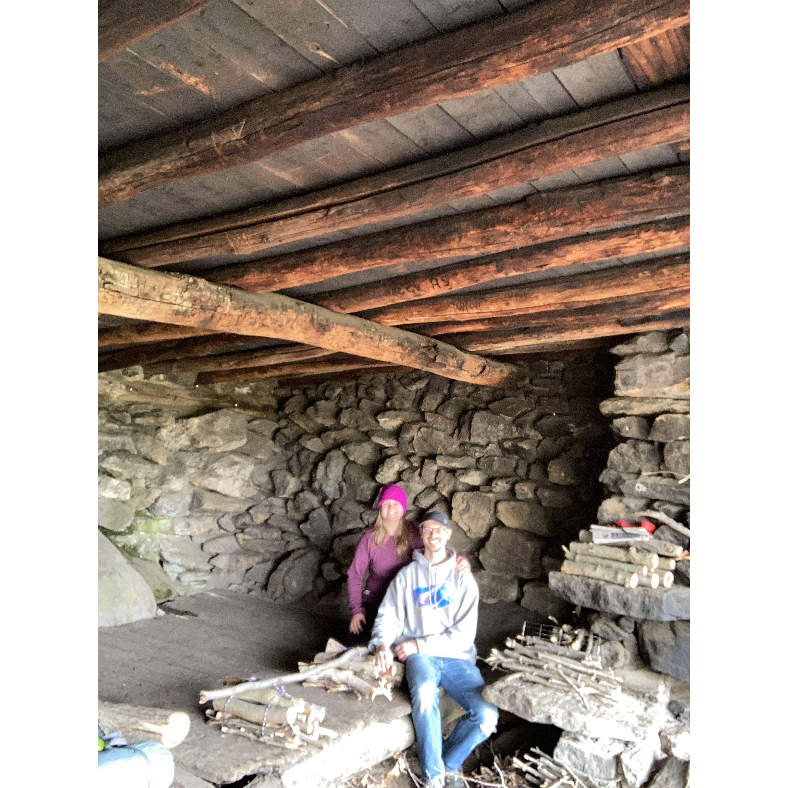 This was our first overnight camping trip together. We spend much of the time gathering fallen branches and cutting them up to stack by the shelter fireplace for others to use.