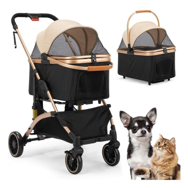 Coziwow Premium 3-in-1 Foldable Dog & Cat Stroller, Black/Gold