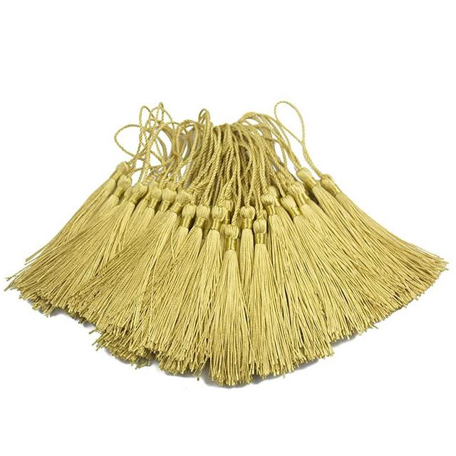 100pcs 13cm/5 Inch Silky Floss Bookmark Tassels with 2-Inch Cord Loop and Small Chinese Knot for Jewelry Making, Souvenir, Bookmarks, DIY Craft Accessory (Light Gold)