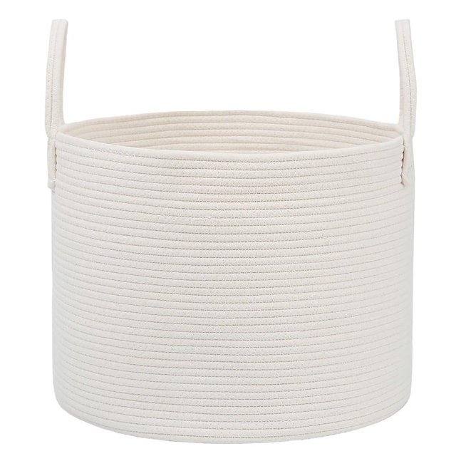 JMvicyroam 115L Extra Large Blanket Basket for Living Room - Woven Cotton Rope Laundry Hamper with Reinforced Handles - Storage Bin for Pillows, Comforters & Toys - Machine Washable,White