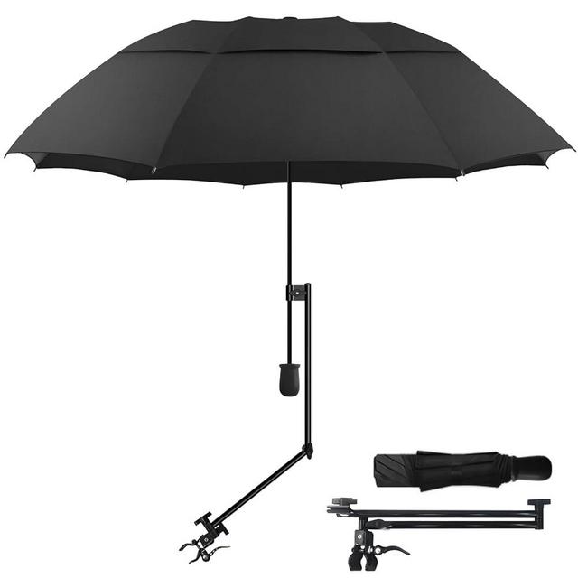 HOBVO UPF 50+ Golf Umbrella with Adjustable Universal Clamp, Portable Umbrellas for Rain, Manual Open & Close, for Beach Chair, Golf Cart, Stroller, Bleacher, Patio