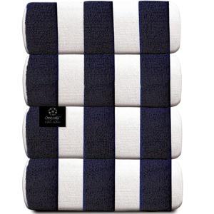 Organix Cabana Striped Beach Towel 30"x60", Large Highly Absorbent Pool Towels, Ringspun Cotton 4 Pack Bathroom Towels, Adult Luxury Beach Towels, Quick Dry Lightweight - Navy