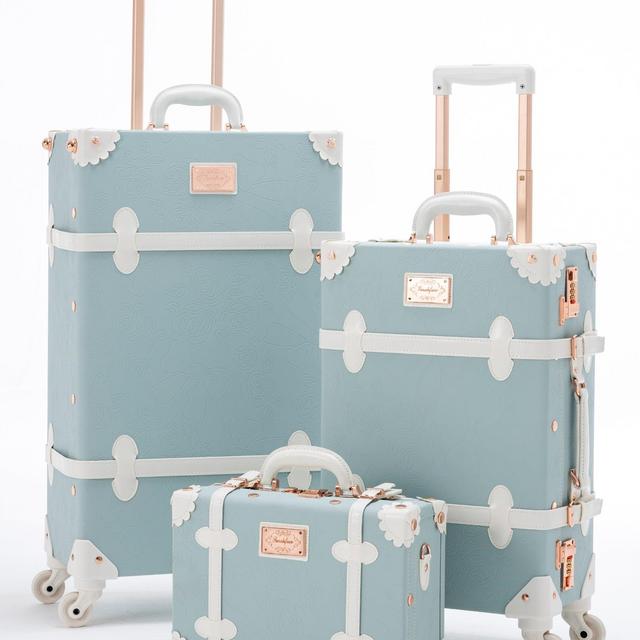 SarahFace 3 Pieces Luggage Sets - Embossed Blue