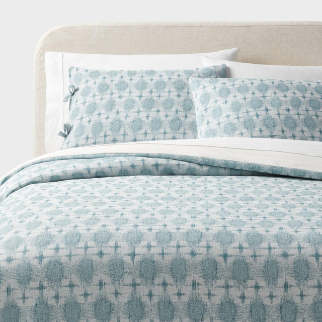 Full/Queen Boho Yarn Dye Ikat Duvet Cover and Sham Set Ivory/Teal Blue/Light Teal Blue - Threshold™