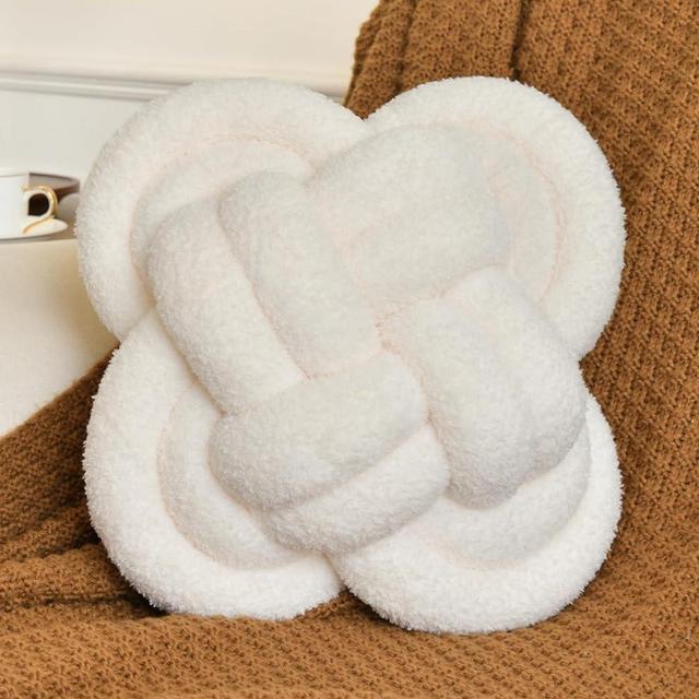 ZCNYCLAM Knot Pillow Ball, Decorative Throw Square Pillows with Soft Lamb Fleece for Couch Bed Sofa, Knotted Pillow Household Floor Cushion Home Decor for Living Room Bedroom (12 Inches, Ivory)