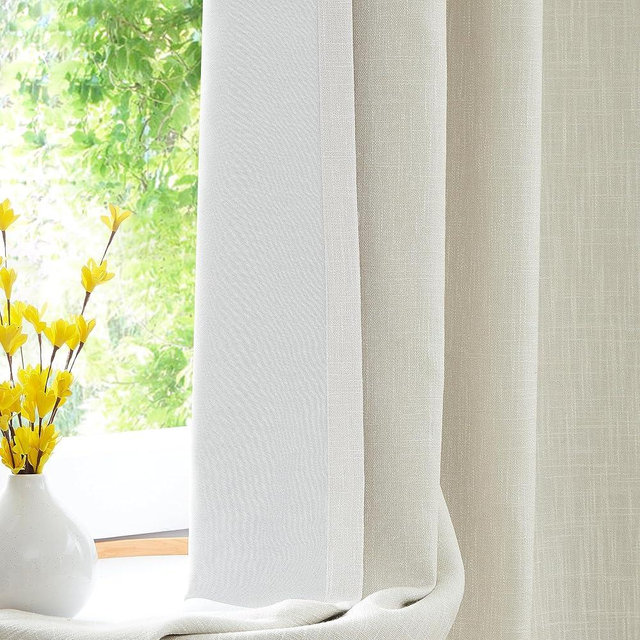 Beige Solid Full Blackout Curtain Heavy Linen Texture Window Treatment for Bedroom Energy Efficient Drapes Triple Weave 8 Grommets Top for Living Room with Liner, Beige, 50" x 63", 2 Panels