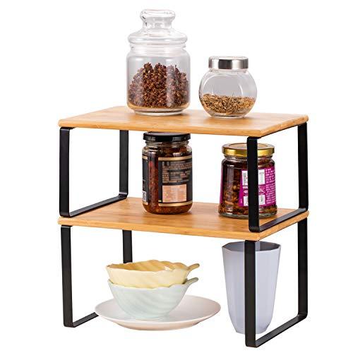 NEX Bamboo Kitchen Cabinet and Counter Shelf Organizer, Stackable & Expandable