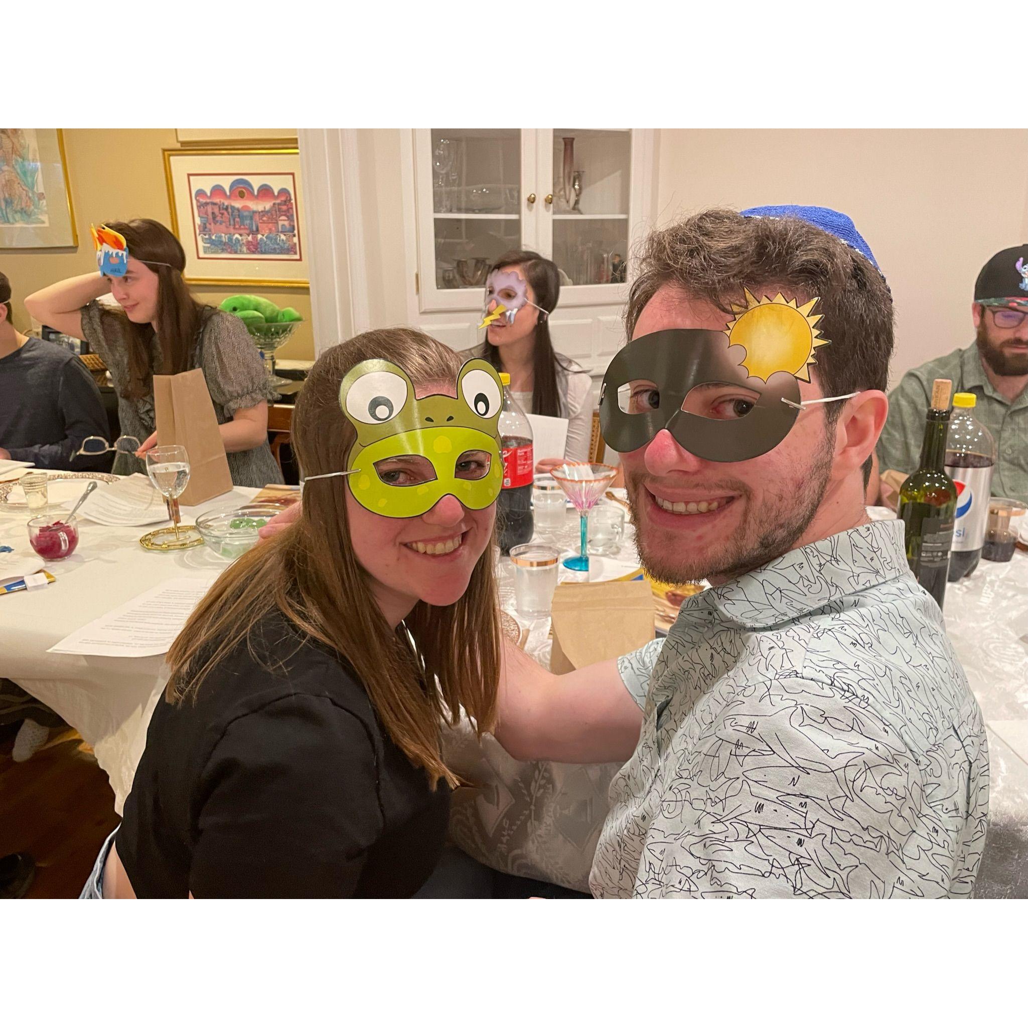 Our first of many Passovers together. Elana was frogs and Drew was darkness.