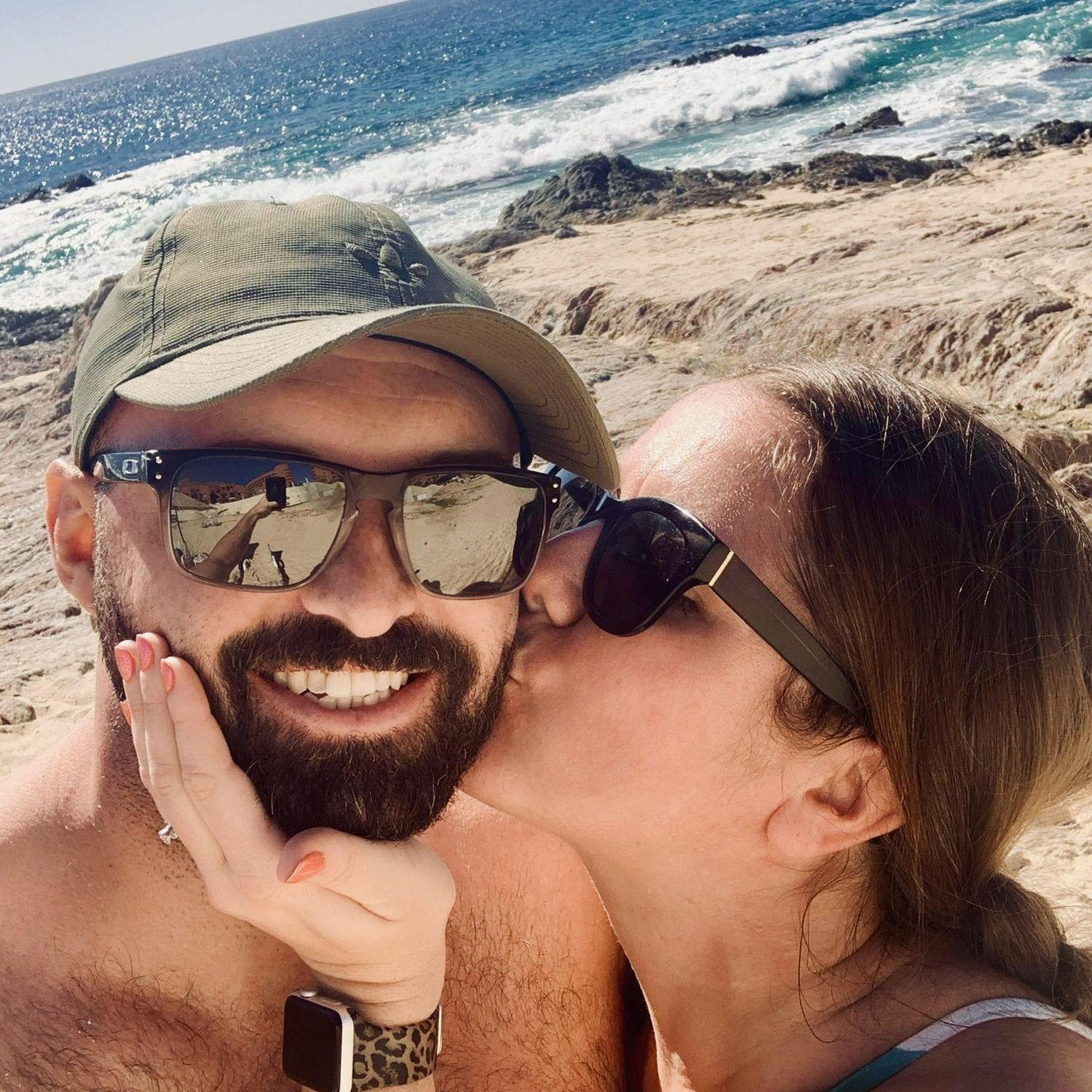 Moments after getting engaged on the beaches of Cabo, Mexico