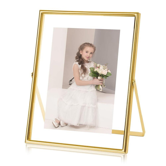 SAREAL Gold Floating Frame 8"x10", Tabletop Shelf Photo Frame, Metal Photo Frame with Glass For Picture 5x7, 6x8, 7x9, Classy Gift For Father's Day, Birthday or Wedding, Home or Office Décor