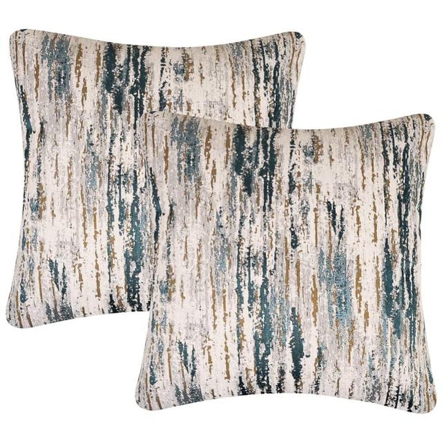 Yeiotsy Pack of 2 Nordic Style Decorative Throw Pillow Covers for Sofa Bed Card Chair Geometric Cushion Cases Jacquard Chenille (Teal Stripes, 18 X 18 Inches)