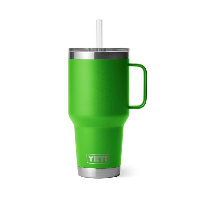 YETI Rambler 35 oz Tumbler with Handle and Straw Lid, Travel Mug Water Tumbler, Vacuum Insulated Cup with Handle, Stainless Steel, Canopy Green
