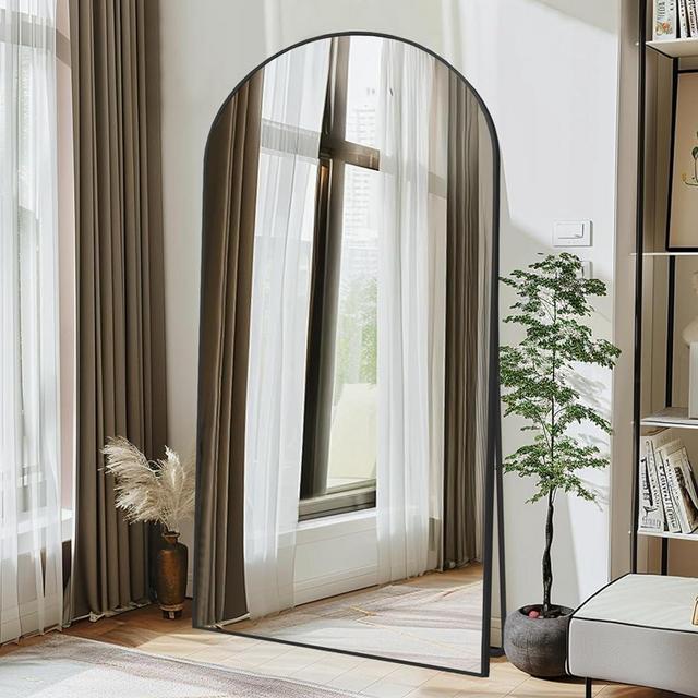 Beauty4U 76" x 37" Arch Large Full Length Mirror with Stand, Black Wall Mounting Full Body Mirror, Metal Frame Full-Length Mirror for Living Room, Bedroom