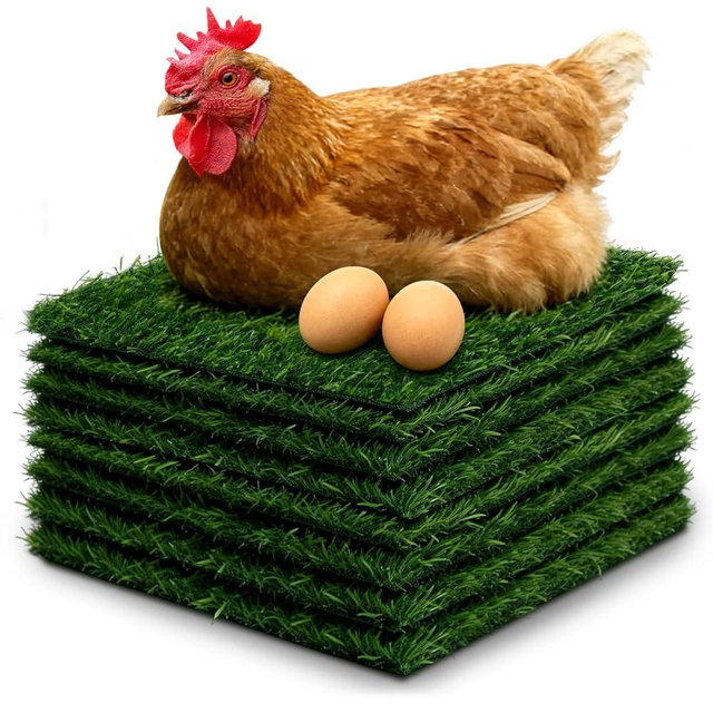 Jibrelxion 8 Pack Nesting Box Pads, 12" x 12" Plastic Turf Grass Indoor Outdoor, Artificial Model Grass Rug, Mat Accessories Liners for Chicken Coops, Pets, Crafts and Camper, Green