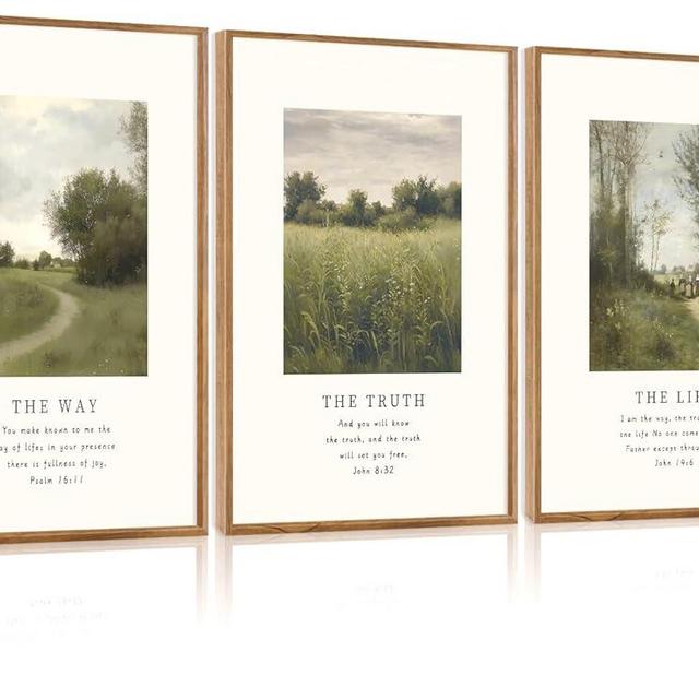 CHDITB christian Framed Canvas Wall Art, Inspirational Scripture Wall Decor, vintage Nature religious Pathway Wall Painting, Neutral the truth Bible verse Art Prints for Zen Prayer Decor 12”X16”x3
