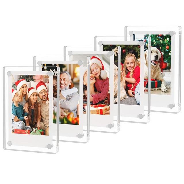 AITEE Acrylic Fridge Magnetic Frame,Double Sided Refrigerator Magnet Picture Frame, Fridge Photo Frame Clear Display Frameless Home Decor for Fujifilm Instax Mini, 2.36 x 3.54 Inch,Pack of 5