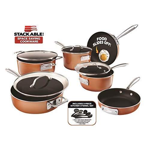 Gotham Steel 2741 Stackable Pots and Pans Set StackMaster, Large, Black