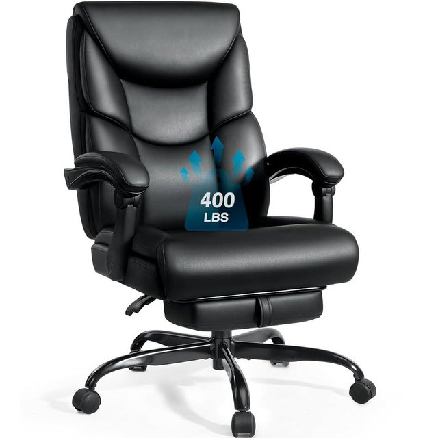 WAILOR 400lbs Office Chair with Foot Rest, Reclining Big and Tall Office Chair with Lumbar Support, High Back PU Leather Computer Chair,Comfy Desk Chair for Home Office (Casual)