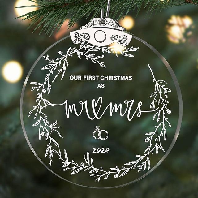 Bridal Shower Gifts, Wedding Gift for Couple, First Christmas Married Ornament 2024, Crystal 1st Christmas as Mr Mrs Gifts, Just Married Gifts for Bride, Newlywed Keepsake with Gift Box