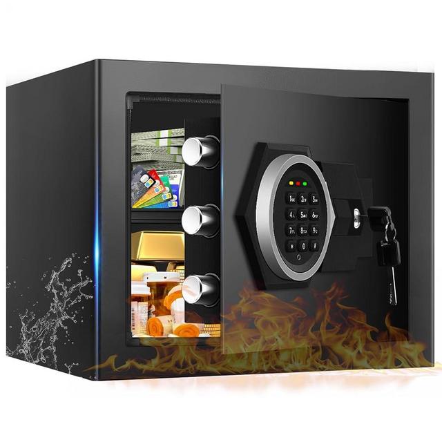 1.3 Cub Small Safes for Home Use Fire and Water Proof, Anti-Theft Digital Security Safe Box With Combination Lock, Smart Alarm System & Removable Shelf, Anti-Theft Fireproof Safe for Documents Money
