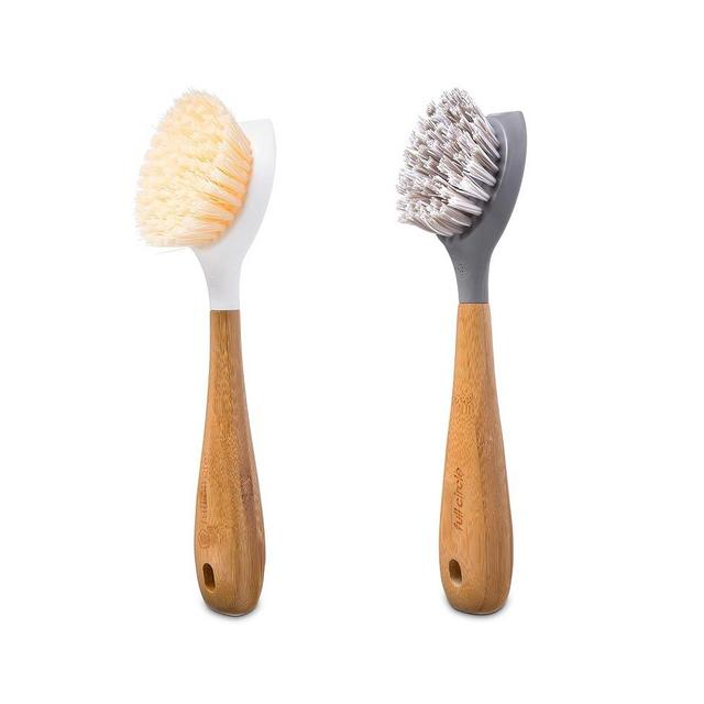 Full Circle Be Tenacious Bamboo Dish Brush Set – Sustainable Cleaning Tools for Cast Iron, Dishes, Pots, Pans – Includes Be Good & Tenacious C Brushes, Tough Bristles – Pack of 2