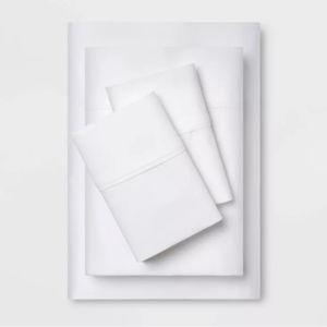 Queen Solid Performance 400 Thread Count Sheet Set White - Threshold™: Cotton Sateen, OEKO-TEX Certified, 4-Piece