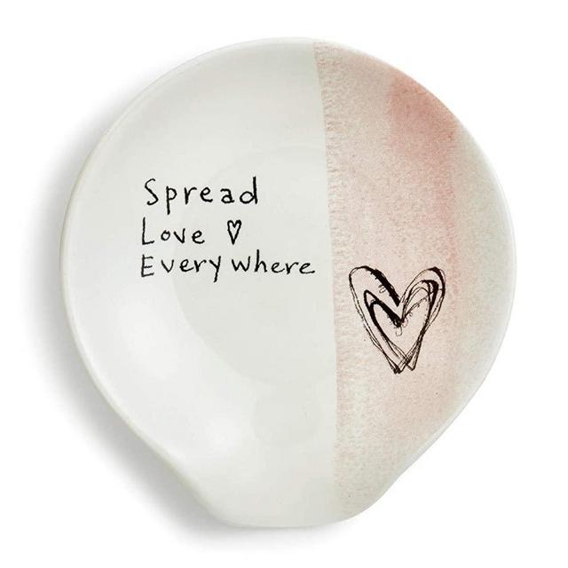 DEMDACO Spread Love Everywhere Heart Pink Stripe 4.5 x 4 Glossy White Ceramic Stoneware Kitchen Spoon Rest