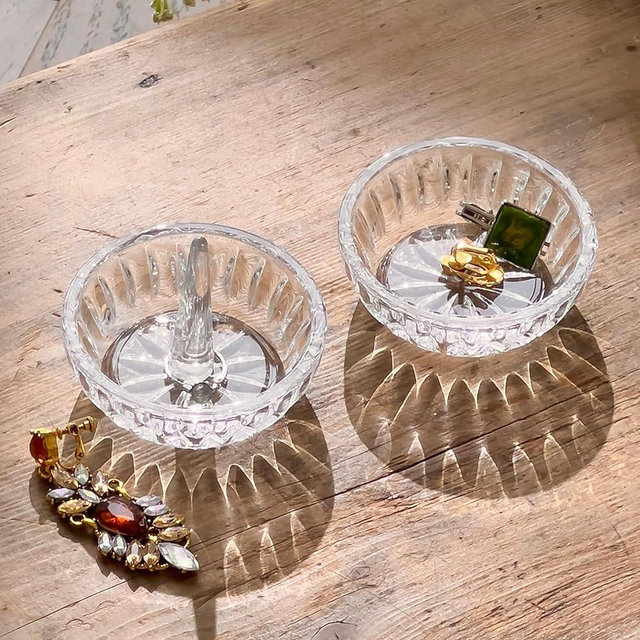 LOULIQIGIFT Set of 2 Crystal Jewelry Dish Trays 3.1in Clear Round Trinket Ring Holders for Wedding, Birthday, Anniversary, Christmas Decor