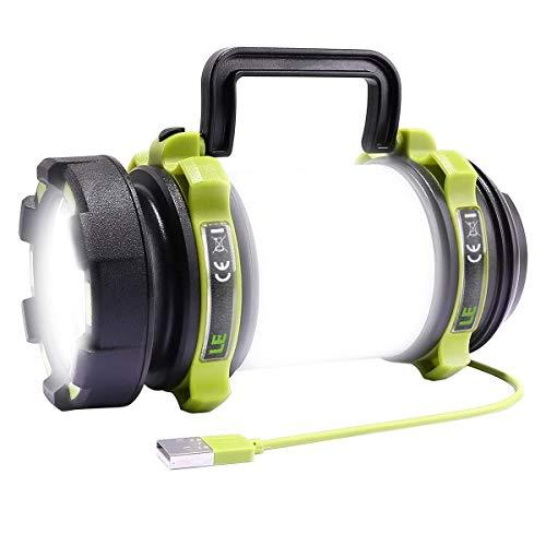 LE LED Camping Lantern Rechargeable, Brightest Flashlight with 500LM, 4 Light Modes, 2600mAh Power Bank, IPX4 Waterproof, Perfect for Hurricane Emergency, Outdoor, Hiking and Home, USB Cable Included