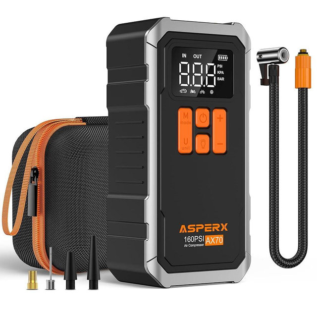 160PSI Tire Inflator Portable Air Compressor - Cordless Air Pump for Car Tires with 10000mAh Battery, 4+N Smart Modes, Digital Pressure Gauge, LED Light & Carrying Case - for Car, Moto, Bike, Balls