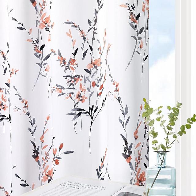 MYSKY HOME Floral Curtains 84 Inch Length for Living Room Bedroom Thermal Insulated Light Filtering Leaf Pattern Printing Soft Curtains for Home Decoration, Set of 2 Panels, Coral
