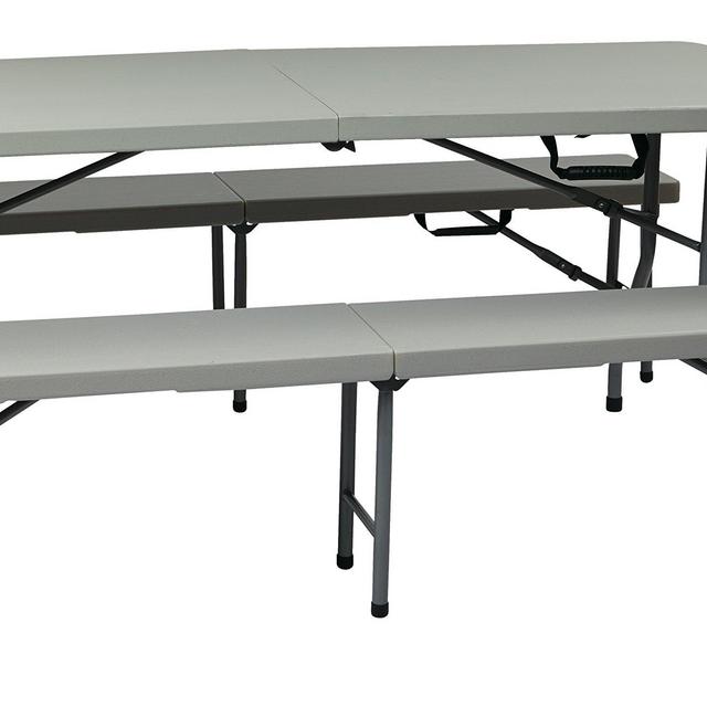 Office Star Resin 3-Piece Folding Bench and Table Set, 2 Benches and 6 x 2.5-Feet Table