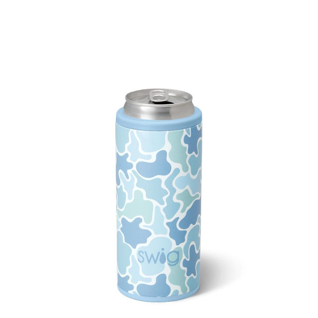 Swig Life Skinny Can Cooler, 12oz Insulated Slim Can Holder, Stainless Steel Cans Cooler, Covers for Tall Beer Bottles, Beach Accessories for Women (Saltwater Camo)