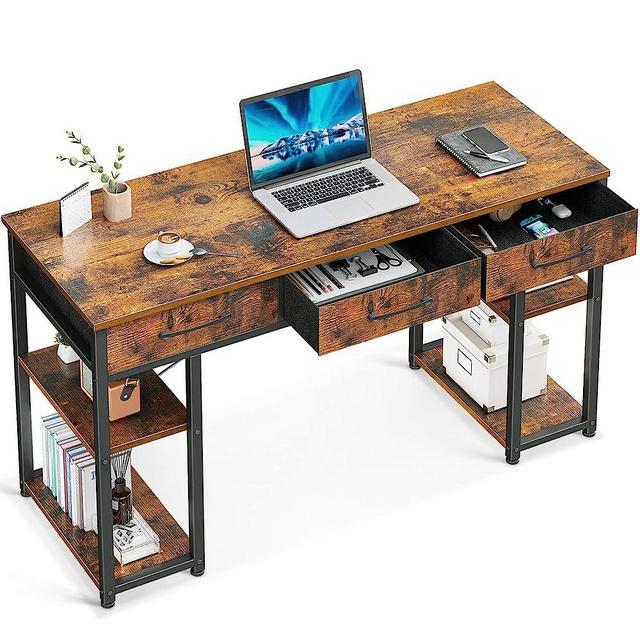 ODK 48" Office Computer Desk: Home Table with Drawers Wood Storage Shelves, Modern Large Writing Desk, Vintage