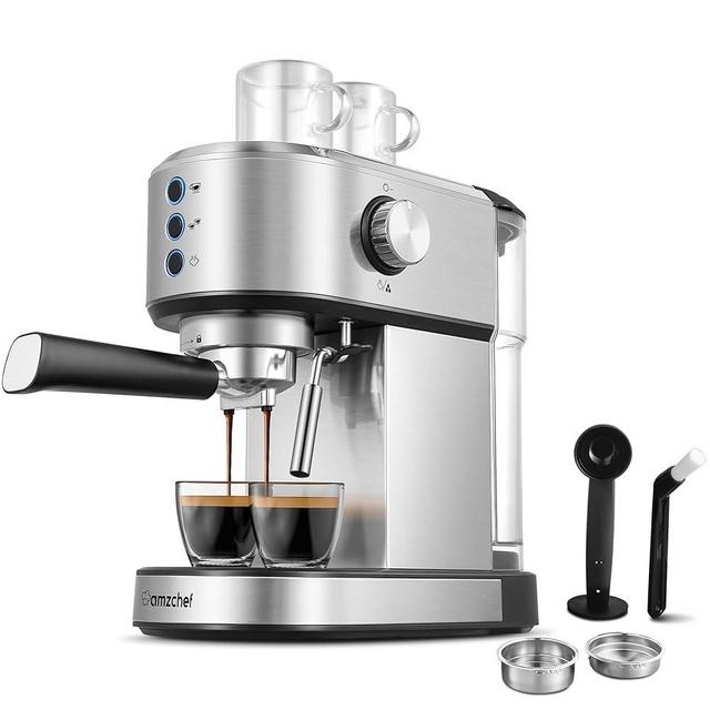 AMZCHEF Professional Espresso Machine 20 Bar, Stainless Steel Espresso Maker with Dual Wall Filters & Smart Controls, Compact Coffee Maker for Cappuccino, Latte, Ideal for Office & Home Use Gifts