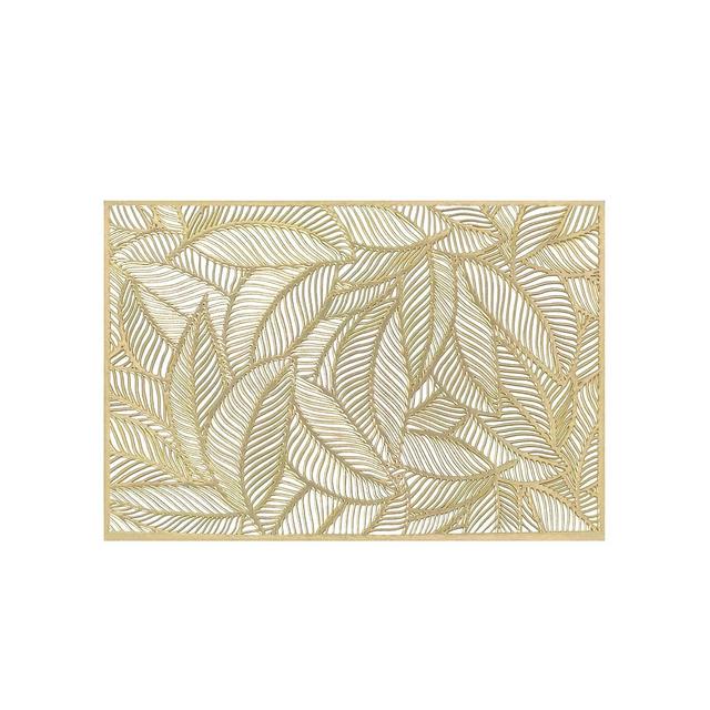 Wrapables Vinyl Metallic Colored Placemats for Weddings, Parties, Special Events , Champagne Rectangle Leaves