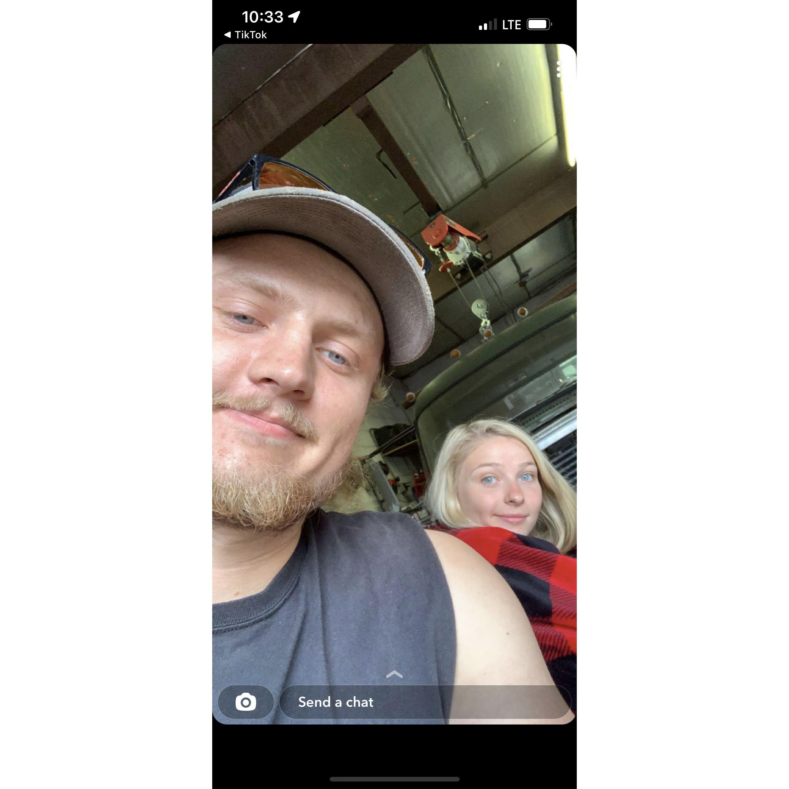 Liz always hanging out with Jordan at the shop