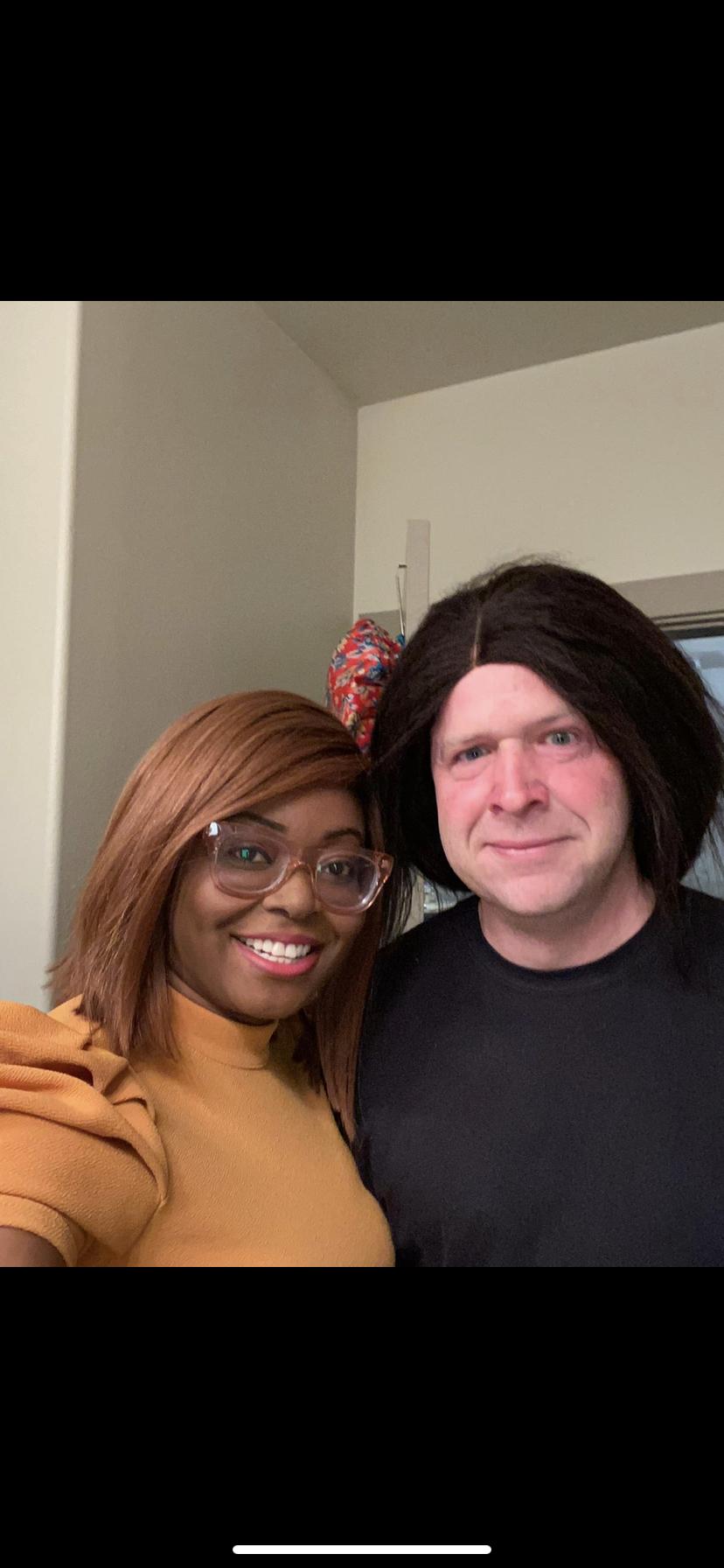 Doesn't he look like a  Native American. Enny made Tyler wear one of her wigs
